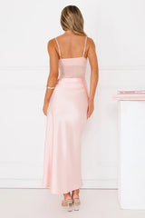 Rule The Glow Satin Mesh Maxi Dress