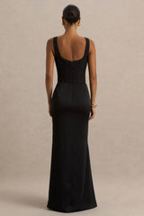 Morgan | Black Satin Corset Maxi Dress