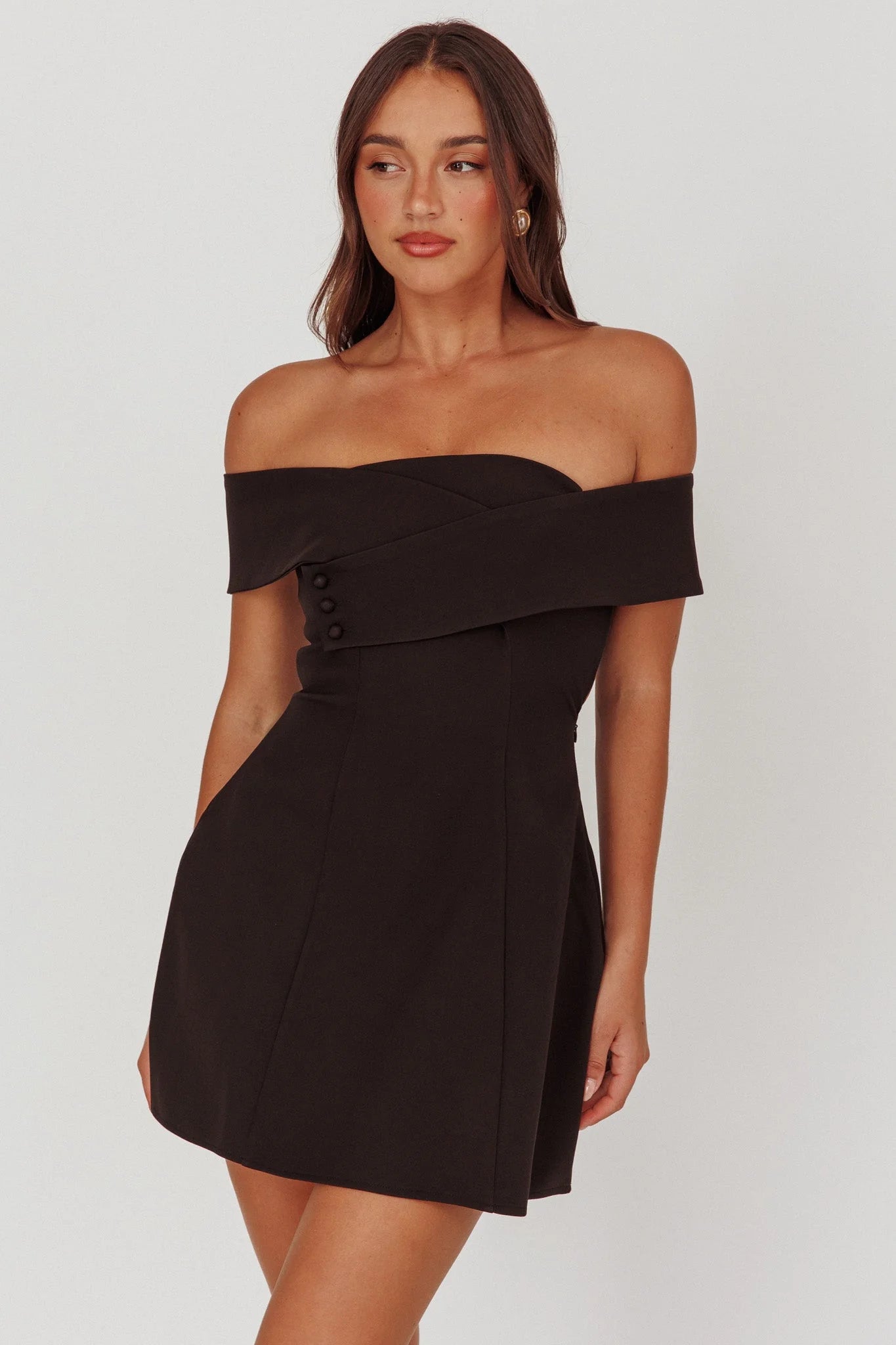 Midnight Moment Off-Shoulder Crossover Mini Dress Black