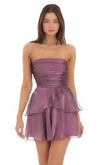 Petal Ruffle Strapless Dress in Purple