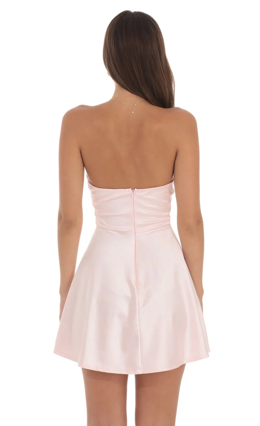 Satin Double Bow Cutout Dress in Pink