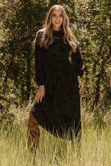 Christine Velvet Embossed Midi Dress | Black