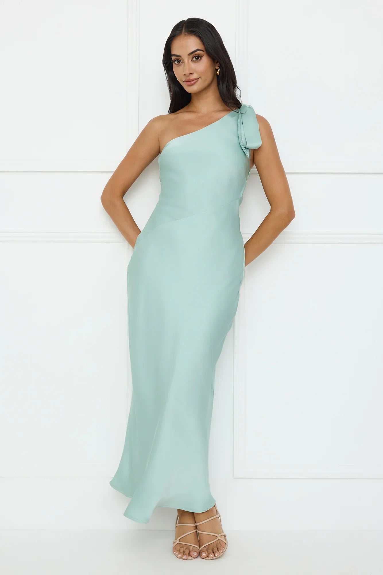 Night Of Distinction One Shoulder Satin Maxi Dress