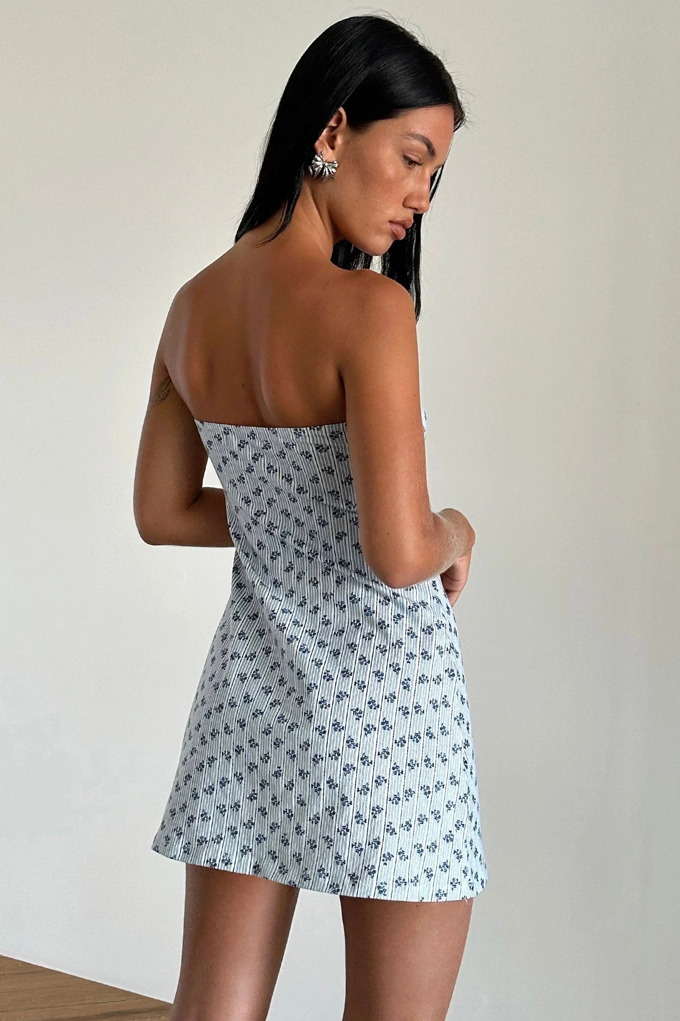 Javaya Bandeau Mini Dress Blue Stripe
