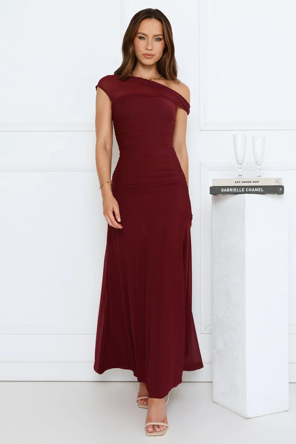Dusk Noir Off Shoulder Maxi Dress Wine