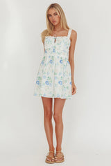 Jordanne Frill Trim Mini Dress Floral Blue