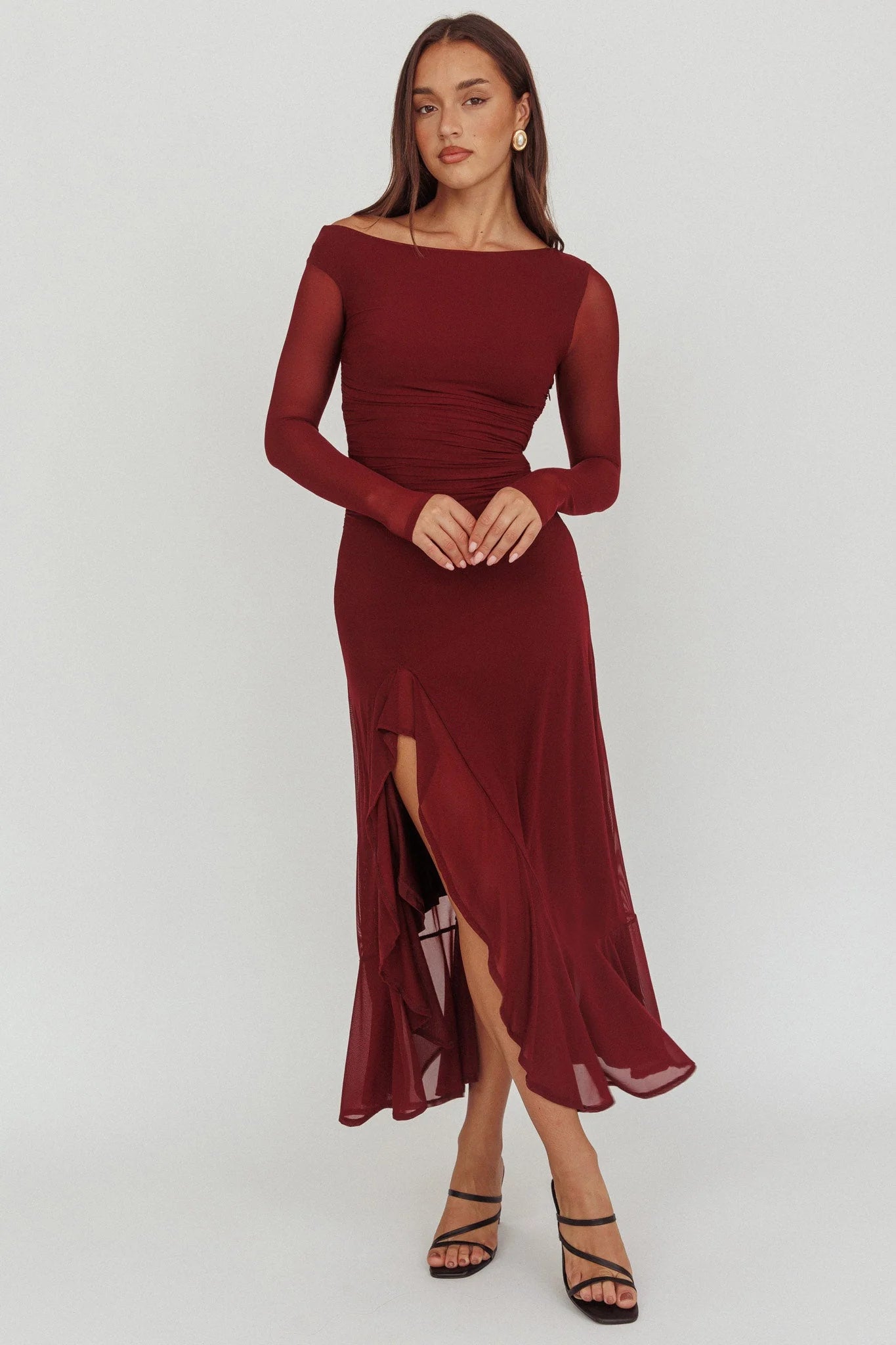 Moonlit Magic Long Sleeve Maxi Dress Wine