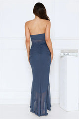 Starlit Seduction Strapless Maxi Dress Navy