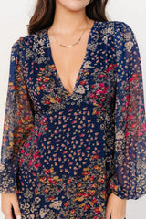 Bowman Deep V Maxi Dress | Dark Blue Multi