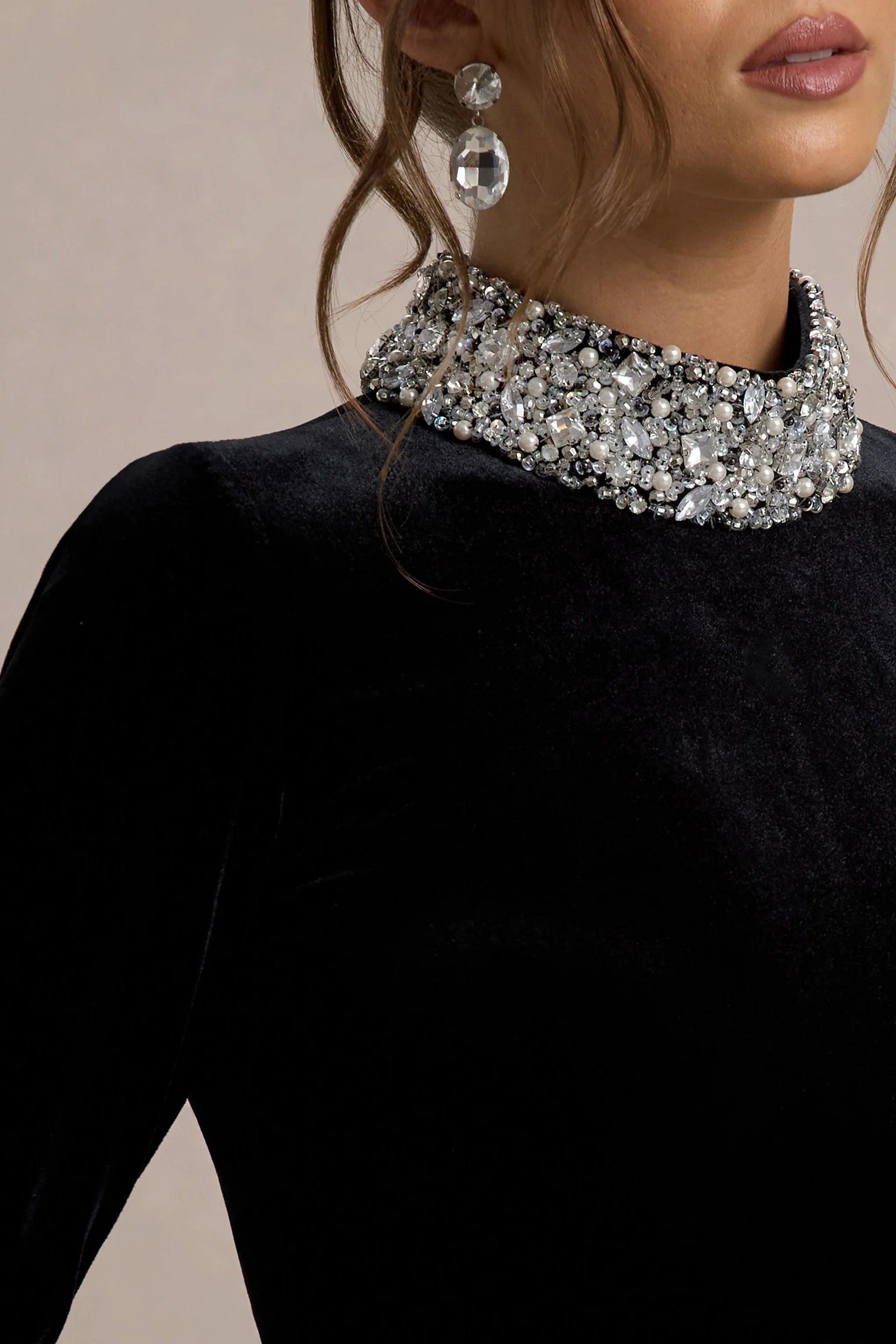 Love Lost | Black Velvet Embellished Twist Maxi Dress