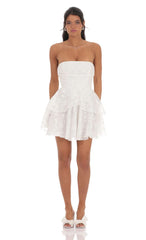 Floral Corset Strapless Ruffle Dress in White