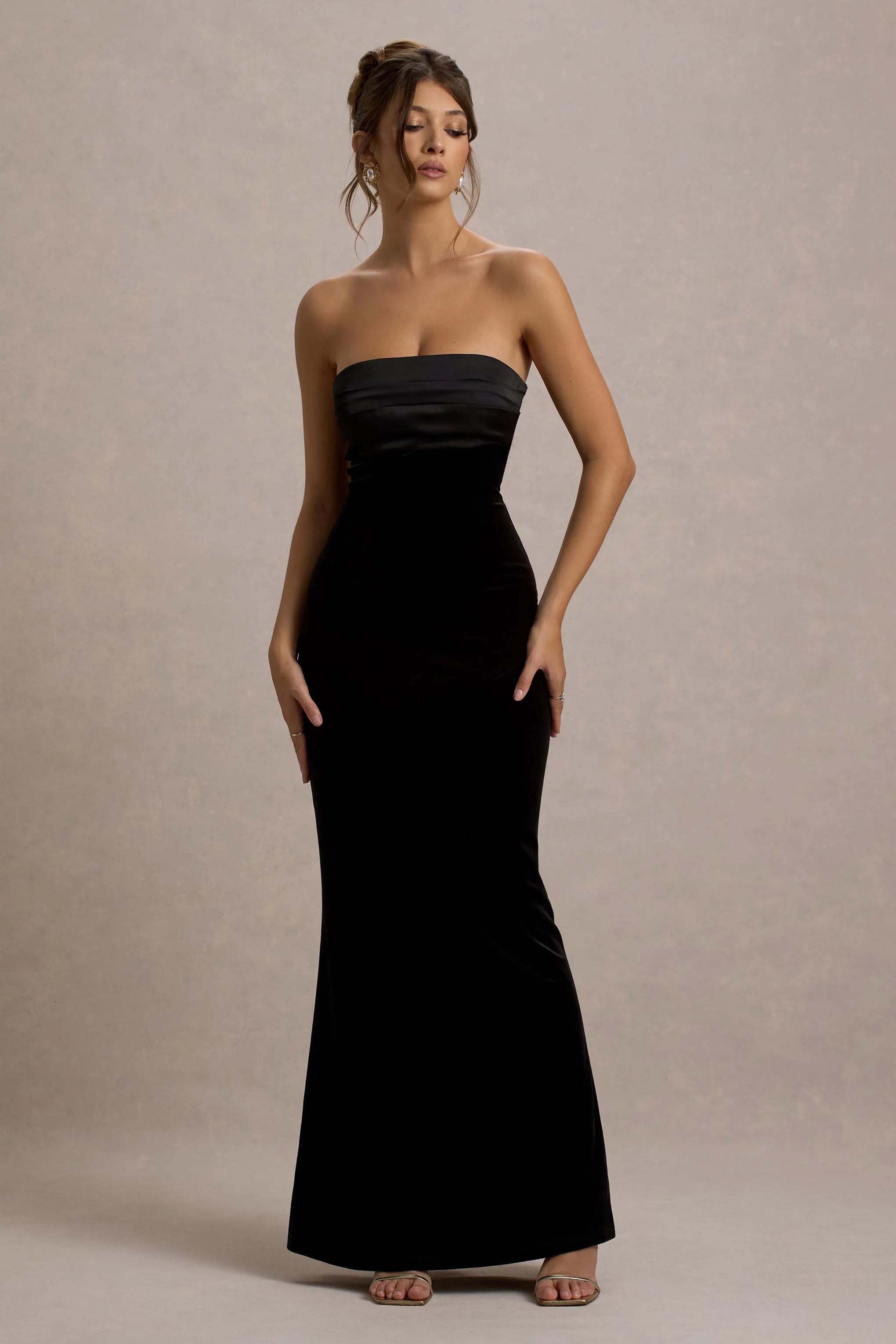 Ambrosi | Black Velvet Bandeau Maxi Dress