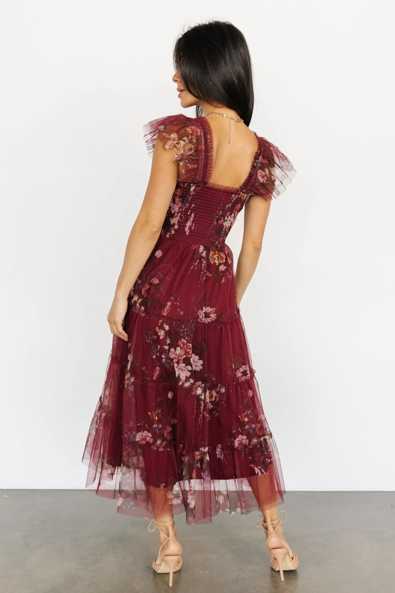 Clementine Tulle Midi Dress | Wine Multi