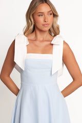 Olinda Midi Dress - Pale Blue/White