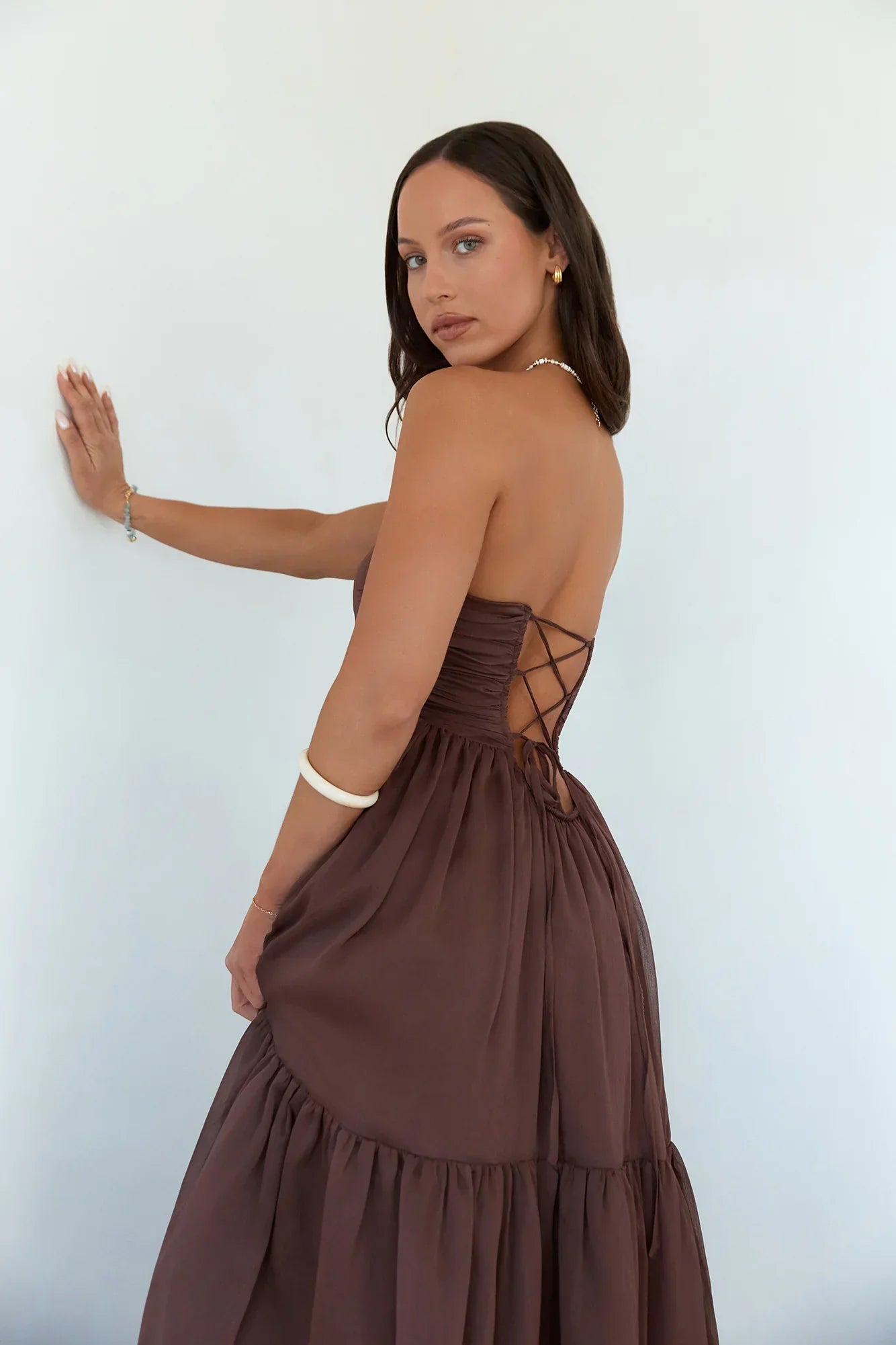 Unforgettable Style Strapless Maxi Dress Brown